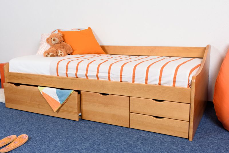 tienerbed / jeugdbed / functioneel bed massief grenen, kleur elzenhout 94, incl. lattenbodem - 90 x 200 cm (B x L)