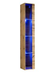 Wandkast met vier vakken Fardalen 16, kleur: eiken Wotan - Afmetingen: 180 x 30 x 30 cm (H x B x D), met LED-verlichting