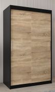 Schuifdeurkast / kledingkast Bisaurin 2A, kleur: zwart / eiken Sonoma - Afmetingen: 200 x 120 x 62 cm ( H x B x D)