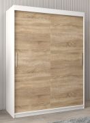 Schuifdeurkast / kledingkast Bisaurin 3A, kleur: mat wit / sonoma eiken - Afmetingen: 200 x 150 x 62 cm ( H x B x D)