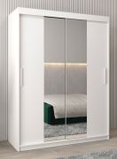Schuifdeurkast / kledingkast Bisaurin 3B met spiegel, kleur: mat wit - Afmetingen: 200 x 150 x 62 cm ( H x B x D)