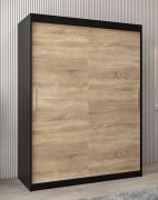 Schuifdeurkast / kledingkast Bisaurin 3A, kleur: zwart / eiken Sonoma - Afmetingen: 200 x 150 x 62 cm ( H x B x D)