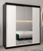 Schuifdeurkast / kledingkast Bisaurin 4B met spiegel, kleur: Zwart / mat wit - Afmetingen: 200 x 180 x 62 cm ( H x B x D)