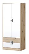 Kinderkamer - Draaideurkast / Kledingkast Fabian 01, kleur: lichtbruin eiken / wit / grijs - 190 x 80 x 50 cm (H x B x D)