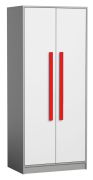 Jeugdkamer - draaideurkast / kledingkast Olaf 01, kleur: antraciet / wit / rood, deels massief - 191 x 80 x 50 cm (H x B x D)