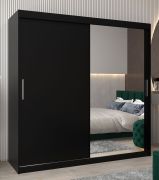 Schuifdeurkast / kledingkast Bisaurin 5C met spiegel, kleur: Zwart - Afmetingen: 200 x 200 x 62 cm ( H x B x D)