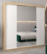 Schuifdeurkast / kledingkast Bisaurin 5B met spiegel, kleur: sonoma eiken / mat wit - afmetingen: 200 x 200 x 62 cm ( H x B x D)