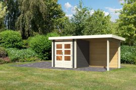 Berging / tuinhuis SET terra grijs met aanbouwdak 2,35 m breed, achterwand, grondoppervlakte: 4m²