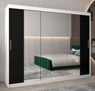 Schuifdeurkast / kledingkast Bisaurin 6C met spiegel, kleur: mat wit / Zwart - Afmetingen: 200 x 250 x 62 cm ( H x B x D)
