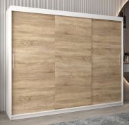 Schuifdeurkast / kledingkast Bisaurin 6A, kleur: mat wit / sonoma eiken - Afmetingen: 200 x 250 x 62 cm ( H x B x D)