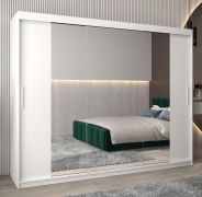 Schuifdeurkast / kledingkast Bisaurin 6C met spiegel, kleur: mat wit - Afmetingen: 200 x 250 x 62 cm ( H x B x D)