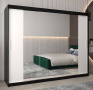 Schuifdeurkast / kledingkast Bisaurin 6C met spiegel, kleur: Zwart / mat wit - Afmetingen: 200 x 250 x 62 cm ( H x B x D)