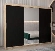 Schuifdeurkast / kledingkast Bisaurin 6B met spiegel, kleur: sonoma eiken / wengé - afmetingen: 200 x 250 x 62 cm ( H x B x D)