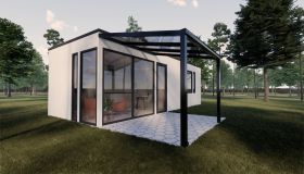 Terrasoverkapping S 01, dak: 16 mm doorzichtig polycarbonaat, grondoppervlakte: 6,12 m² - afmetingen: 200 x 306 cm (B x L)