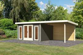 Berging / tuinhuis SET terra grijs met aanbouwdak 3,3 m, achterwand, grondoppervlakte: 9,3 m²