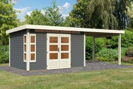Berging / tuinhuis SET terra grijs met aanbouwdak 3,2 m, grondoppervlakte: 8,6 m²