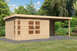 Berging / tuinhuis SET onbehandeld met 3,2 m aanbouwdak, achterwand, grondoppervlakte: 8,6 m²