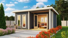Saunahuis "Anni 5" SET A Kleur: terracotta grijs - 509 x 369 cm (B x D), vloeroppervlak: 19 m².