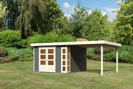 Berging / tuinhuis SET terra grijs met aanbouwdak 2,40 m breed, grondoppervlakte: 9m²