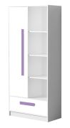 Kinderkamer - draaideurkast / kledingkast Walter 03, kleur: wit hoogglans / paars - 191 x 80 x 40 cm (H x B x D)