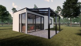 Terrasoverkapping M 02, dak: 10 mm transparant glas, grondoppervlakte: 12,21 m² - afmetingen: 300 x 407 cm (B x L)