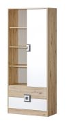 Kinderkamer - kledingkast Fabian 04, kleur: eiken lichtbruin / wit / grijs - 190 x 80 x 40 cm (H x B x D)