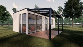 Terrasoverkapping M 03, dak: 10 mm transparant glas, grondoppervlakte: 15,24 m² - afmetingen: 300 x 508 cm (B x L)