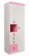 Kinderkamer - draaideurkast / kleerkast Luis 11, kleur: eiken wit / roze - 218 x 80 x 52 cm (H x B x D)