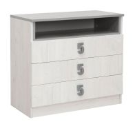 Kinderkamer - ladekast / commode Luis 13, kleur: eiken wit / grijs - 75 x 80 x 52 cm (h x b x d)