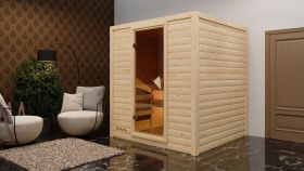 Sauna "Jonna" SET met gebronsde deur & BIO-kachel van 9 kW, roestvrij staal - 196 x 196 x 200 cm (B x D x H)
