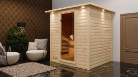 Sauna "Jonna" SET met gebronsde deur en kroonlijst, met externe bediening voor de kachel "easy" 9 kW, roestvrij staal - 224 x 210 x 206 cm (B x D x H)