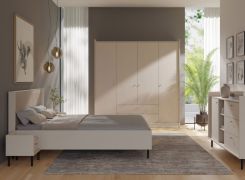 Slaapkamer compleet / 5-delig / Kleur: beige met houtstructuur / Kledingkast met 4 deuren / Tweepersoonsbed van 160 x 200 cm / 2 nachtkastjes / een dressoir / commode
