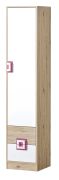 Kinderkamer - kast Fabian 05, kleur: eiken lichtbruin / wit / roze - 190 x 40 x 40 cm (H x B x D)
