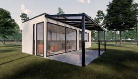 Terrasoverkapping M 04, dak: 16 mm doorzichtig polycarbonaat, grondoppervlakte: 18,27 m² - afmetingen: 300 x 609 cm (B x L)