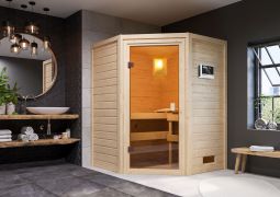 Sauna "Henrik" SET met bronskleurige deur - kleur: onbehandeld, kachel externe stuurapparaat easy 9 kW - 145 x 145 x 187 cm (B x D x H)