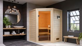 Sauna "Henrik" SET met bronskleurige deur - kleur: onbehandeld, kachel BIO 9 kW - 145 x 145 x 187 cm (B x D x H)