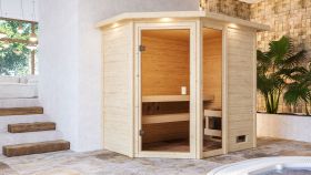 Sauna "Birger" SET met bronskleurige deur en boven lijst - kleur: onbehandeld, kachel 9 kW - 224 x 160 x 191 cm (B x D x H)