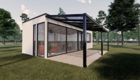 Terrasoverkapping L 05, dak: 16 mm doorzichtig polycarbonaat, grondoppervlakte: 24,85 m² - afmetingen: 350 x 710 cm (B x L)