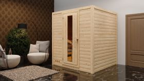 Sauna "Jonna" SET met energiebesparende deur - kleur: natuur, kachel externe stuurapparaat easy 9 kW - 196 x 196 x 200 cm (B x D x H)