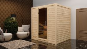 Sauna "Jonna" SET met grafietkleurige deur - kleur: onbehandeld, kachel externe stuurapparaat easy 9 kW - 196 x 196 x 200 cm (B x D x H)