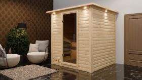 Sauna "Jonna" SET met bovenlijst en grafietkleurige deur - Kleur: Natuur, Kachel 9kW - 224 x 210 x 206 cm (B x D x H)