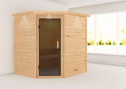 Sauna "Kirsa" met boven lijst en grafietkleurige deur - Kleur: Naturel - 224 x 184 x 202 cm (B x D x H)