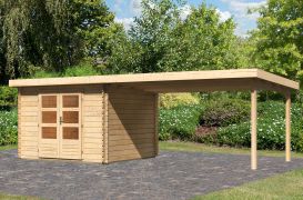 Berging / tuinhuis SET ACTION met lessenaarsdak incl. aanbouwdak, kleur: onbehandeld, grondoppervlakte: 7.84 m²