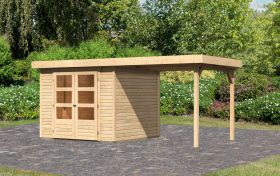 Berging / tuinhuis SET ACTION met dubbele deuren & aanbouwdak, kleur: onbehandeld, oppervlakte: 5.76 m²