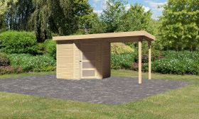 Berging / tuinhuis SET onbehandeld met aangebouwd dak 2,4 m breed, grondoppervlakte: 4,45 m²
