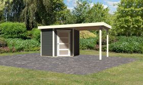 Berging / tuinhuis SET terra grijs met aanbouwdak 2,4 m breed, grondoppervlakte: 4,45 m²