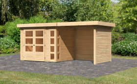 Berging / tuinhuis SET onbehandeld met aanbouwdak 2,4 m breed, zij- en achterwand, grondoppervlakte: 5,07m²