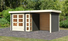 Berging / tuinhuis SET terra grijs met aanbouwdak 2,4 m breed, zij- en achterwand, grondoppervlakte: 5,07 m²