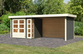 Berging / tuinhuis SET terra grijs met aanbouwdak 2,8 m breed, zij- en achterwand, grondoppervlakte: 5,07 m²