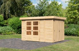 Berging / tuinhuis SET onbehandeld met aanbouw bergruimte/ kast, grondoppervlakte: 6,71m²